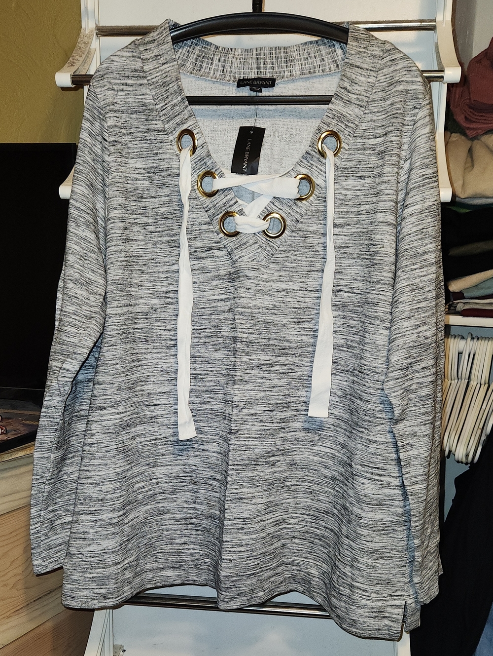 Lane Bryant Gray Marled Lace-Up French Terry Sweatshirt with White Ties Sz 22/24